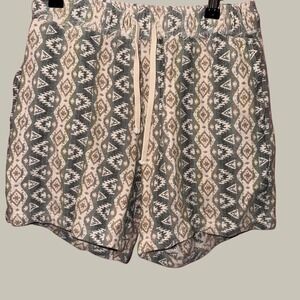 Zara Womens Small Geometric Aztec Print Knit Shorts Green Tan‎ Drawstring Boho